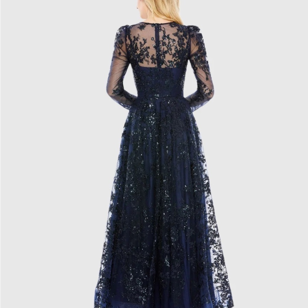 Mac Duggal 50664 NWT EMBROIDERED ILLUSION HIGH NECK A LINE DRESS - Picture 3 of 8